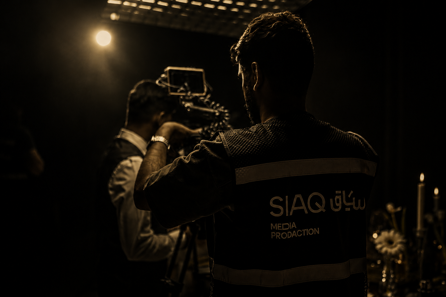 Cameraman operating a cinema camera on set